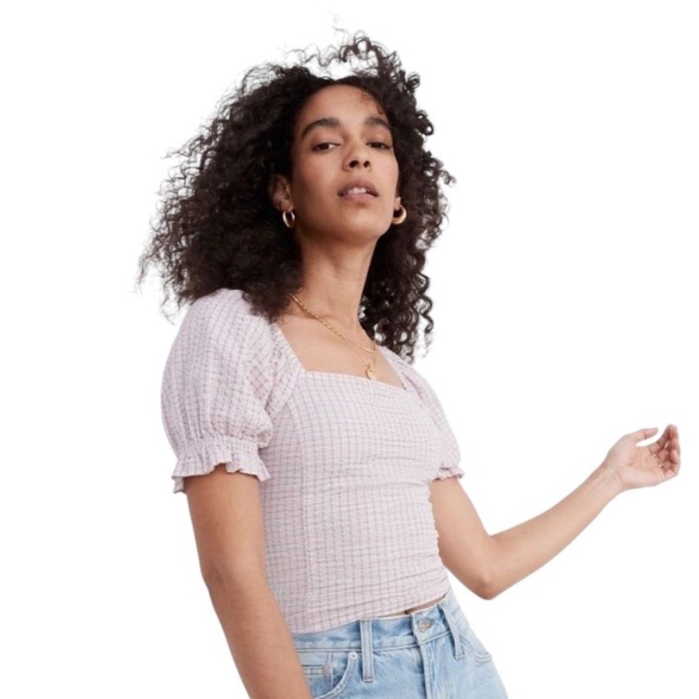 Madewell purple gingham puffed‎ sleeve top.  XXS